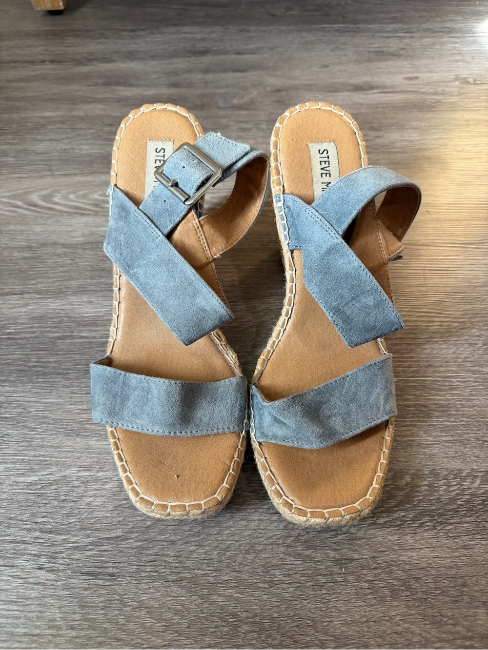 Steve Madden Light Blue Suede Cross-Strap Sandals